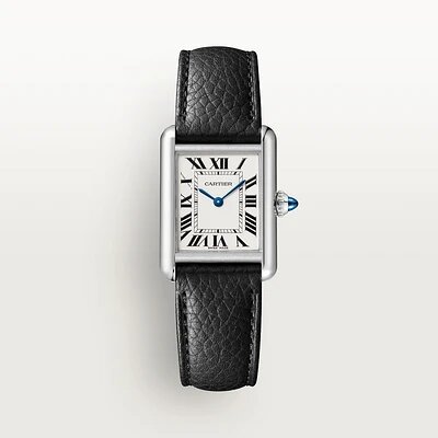 Cartier Tank - Black Leather Steel