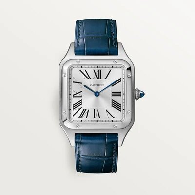 Cartier Santos - Blue Leather White Dial